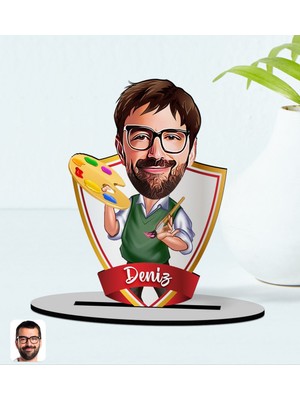 BK Kişiye Özel Isimli Erkek Ressam Karikatürlü Ahşap Biblo Model-1