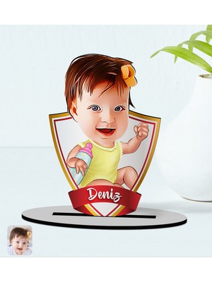 BK Kişiye Özel Isimli Bebek Karikatürlü Ahşap Biblo Model-1