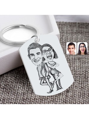 BK Kişiye Özel Karakalem Sevgililer Karikatürlü Pleksi Anahtarlık-6