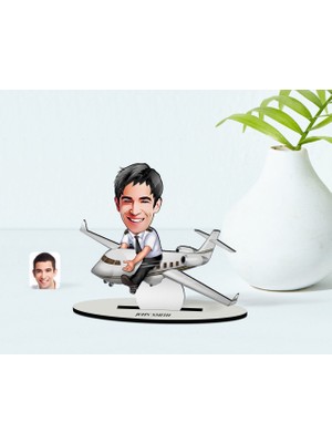 BK Kişiye Özel Bay Kaptan Pilot Karikatür Ahşap Biblo - 1