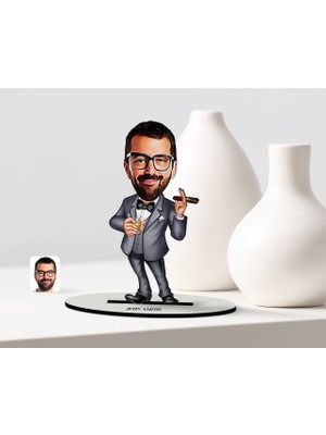 BK Kişiye Özel Bay Patron Karikatür Ahşap Biblo - 3