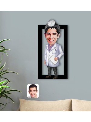 Bk Gift Kişiye Özel Erkek Doktor Karikatürlü 3D Ahşap Tablo-10
