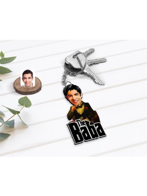 BK Kişiye Özel Godfather Baba Karikatürlü Ahşap Anahtarlık-3