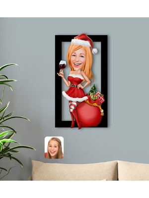 BK Kişiye Özel Yeni Yıl Kadın Karikatürlü 3D Ahşap Tablo-1