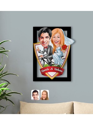 BK Kişiye Özel Isimli Evleniyoruz Karikatürlü 3D Ahşap Tablo-3