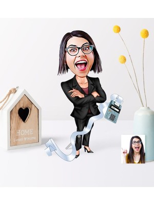 BK Kişiye Özel Bayan Muhasebeci Karikatür Ahşap Biblo - 2
