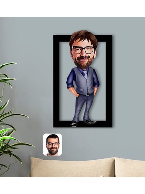BK Kişiye Özel Baba Karikatürlü 3D Ahşap Tablo-2