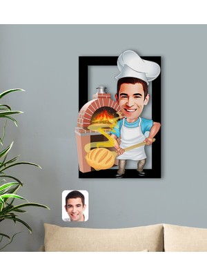 BK Kişiye Özel Erkek Fırın Ustası Karikatürlü 3D Ahşap Tablo-1