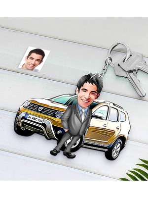 BK Kişiye Özel Erkek Dacia Duster Figürlü Plakalı Ahşap Karikatür Anahtarlık-1