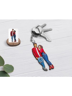 BK Kişiye Özel Tam Boy Sevgililer Karikatürlü Ahşap Anahtarlık-1