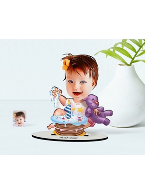 BK Kişiye Özel Bebek Doğum Günü Karikatür Ahşap Biblo - 2