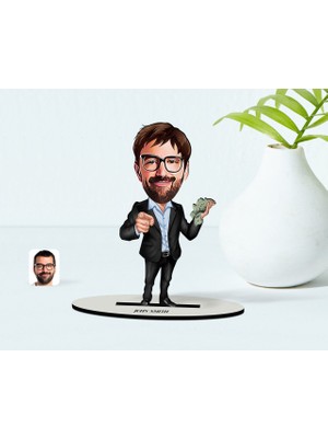 BK Kişiye Özel Bay Bankacı Karikatür Ahşap Biblo - 1
