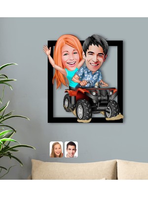 Bk Gift Kişiye Özel Atv Sürücüsü Sevgililer Karikatürlü 3D Ahşap Tablo-1