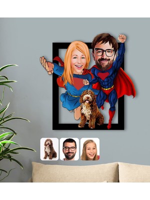 BK Kişiye Özel Evcil Dost ve Süper Sevgililer Karikatürlü 3D Ahşap Tablo-1