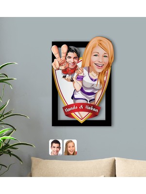 BK Kişiye Özel Isimli Sevgililer Karikatürlü 3D Ahşap Tablo-30