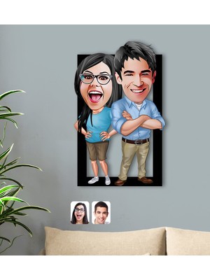 BK Kişiye Özel Sevgililer Karikatürlü 3D Ahşap TABLO-101
