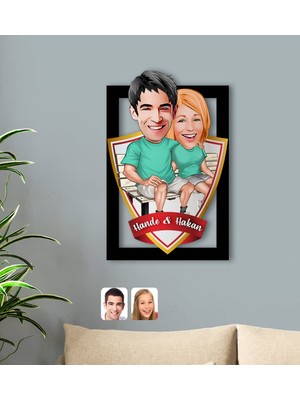 BK Kişiye Özel Isimli Sevgililer Karikatürlü 3D Ahşap Tablo-55