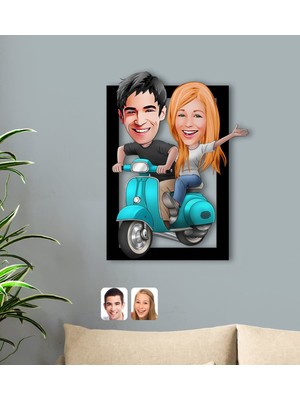 BK Kişiye Özel Sevgililer Karikatürlü 3D Ahşap Tablo-99