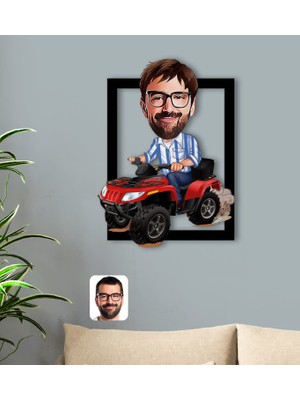 Bk Gift Kişiye Özel Erkek Atv Sürücüsü Karikatürlü 3D Ahşap Tablo-1