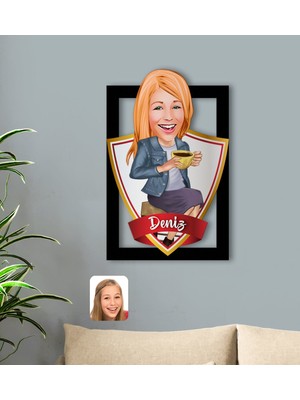 BK Kişiye Özel Isimli Kadın Karikatürlü 3D Ahşap TABLO-107