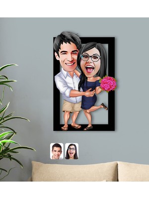 BK Kişiye Özel Sevgililer Karikatürlü 3D Ahşap TABLO-108