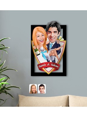BK Kişiye Özel Isimli Evleniyoruz Karikatürlü 3D Ahşap Tablo-4