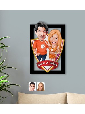 BK Kişiye Özel Isimli Sevgililer Karikatürlü 3D Ahşap Tablo-54