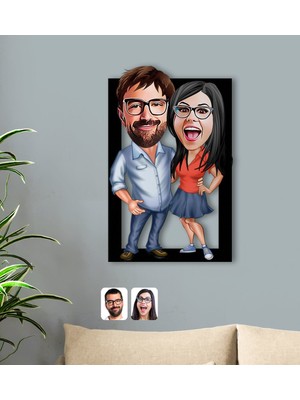 BK Kişiye Özel Sevgililer Karikatürlü 3D Ahşap TABLO-105
