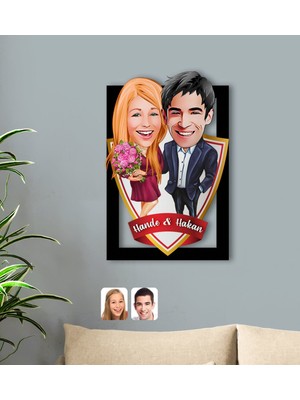 BK Kişiye Özel Isimli Sevgililer Karikatürlü 3D Ahşap Tablo-94