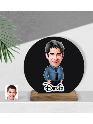 BK Kişiye Özel Erkek Polis Karikatürlü Yuvarlak Ahşap Biblo-3