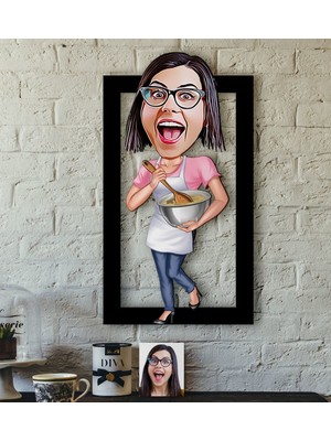 BK Kişiye Özel Ev Hanımı Karikatürlü 3D Ahşap Tablo-3