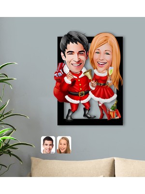 BK Kişiye Özel Yeni Yıl Sevgililer Karikatürlü 3D Ahşap Tablo-3