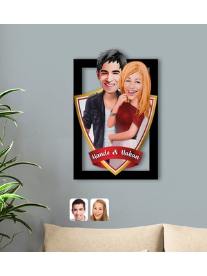 BK Kişiye Özel Isimli Sevgililer Karikatürlü 3D Ahşap Tablo-90
