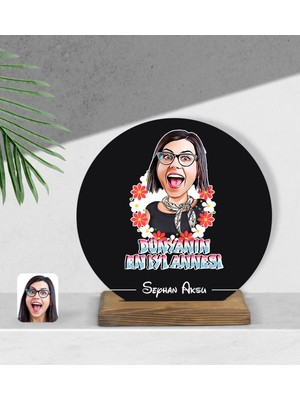 BK Kişiye Özel Dünyanın En Iyi Annesi Karikatürlü Yuvarlak Ahşap Biblo-1