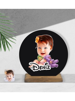 BK Kişiye Özel Bebek Karikatürlü Yuvarlak Ahşap Biblo-2