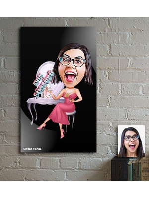 BK Kişiye Özel Bayan Evin Süslüsü Karikatür Ahşap Tablo - 1