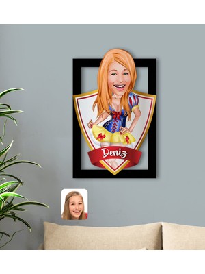 BK Kişiye Özel Isimli Kadın Karikatürlü 3D Ahşap Tablo