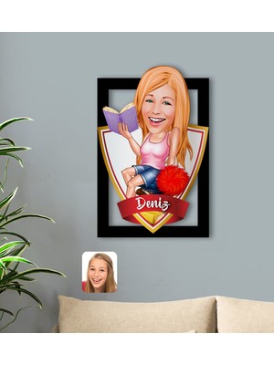 BK Kişiye Özel Isimli Kadın Öğrenci Karikatürlü 3D Ahşap Tablo-1