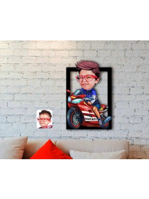 BK Kişiye Özel Motorcu Çocuk Karikatürlü 3D Ahşap Tablo-1