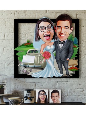 BK Kişiye Özel Evleniyoruz Karikatürlü 3D Ahşap Tablo-1