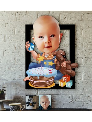 BK Kişiye Özel Bebek Doğum Günü Karikatürlü 3D Ahşap Tablo-1