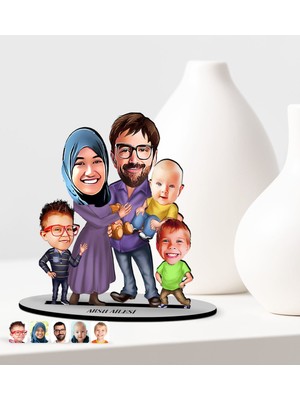 BK Kişiye Özel Aile Karikatürlü Ahşap Biblo Model-8