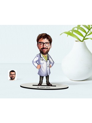 BK Kişiye Özel Bay Doktor Karikatür Ahşap Biblo - 1