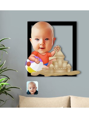 Bk Gift Kişiye Özel Tatilci Çocuk Karikatürlü 3D Ahşap Tablo-2
