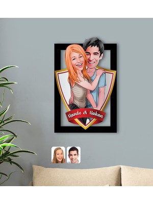 BK Kişiye Özel Isimli Sevgililer Karikatürlü 3D Ahşap Tablo-85