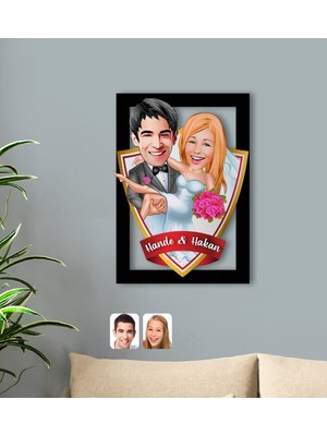 BK Kişiye Özel Isimli Evleniyoruz Karikatürlü 3D Ahşap Tablo-9