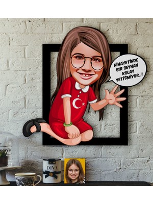 BK Kişiye Özel Kız Çocuk Kolay Yetişmiyor Karikatürlü 3D Ahşap Tablo-3