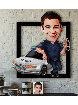 BK Kişiye Özel Bay Trafik Polisi Karikatürlü 3D Ahşap Tablo-1
