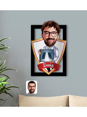 BK Kişiye Özel Isimli Erkek Radyolojist Karikatürlü 3D Ahşap Tablo-1