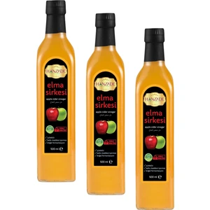 Hanzade Bitkisel Elma Sirkesi 500 ml x 3 Adet Doğal Fermantasyon Içilebilir Katkısız